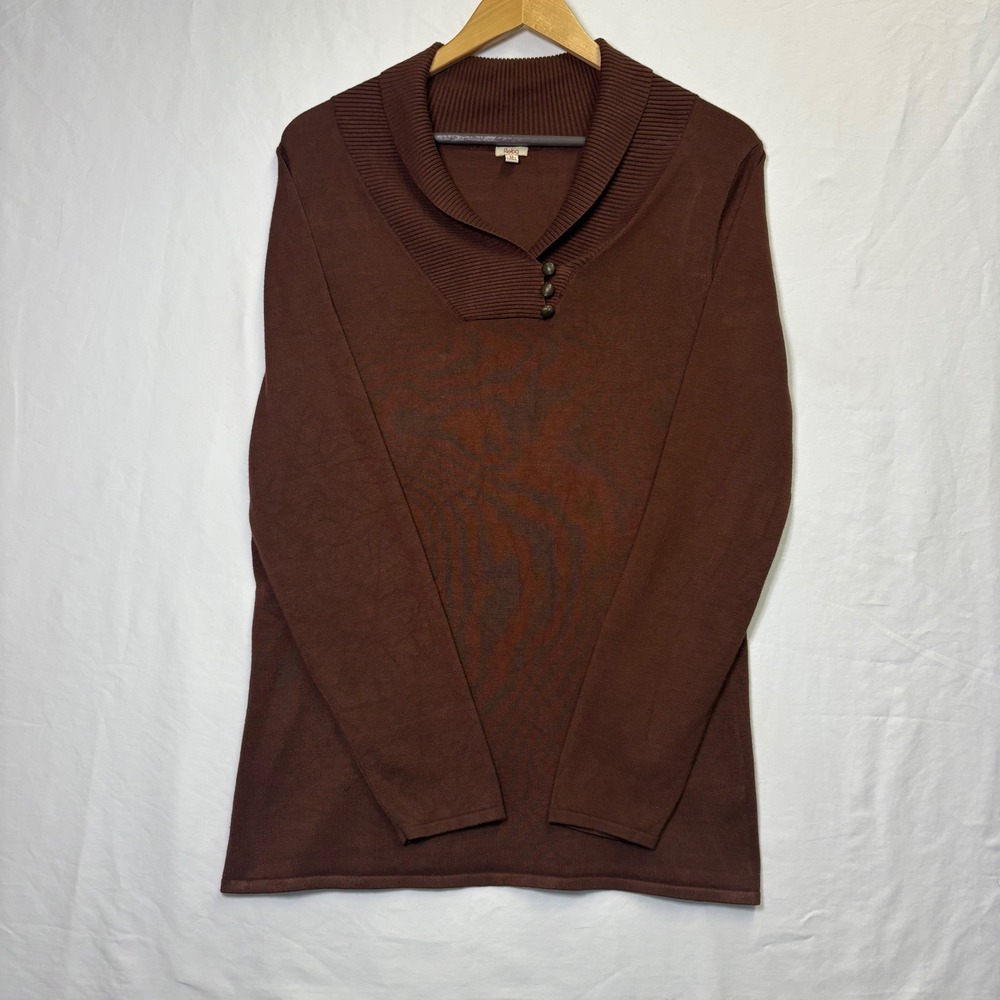 Reba Women's Brown Shawl Collar Pullover Sweater Medium Button Neck Western